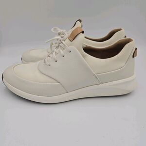 CLARKS UNSTRUCTURED SNEAKERS LEATHER LACE-UP CASUAL SHOES WOMEN SIZE 8.5 M White